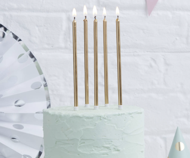 Tall Cake Candles Gold 12 pack