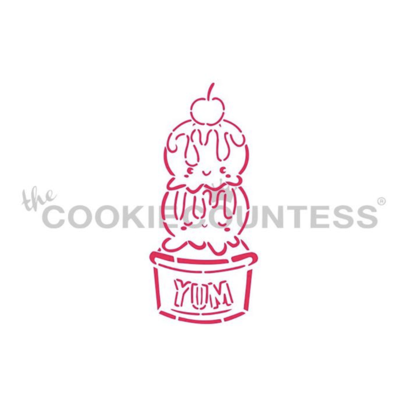 Cookie Countess 242 - Yum Ice Cream Stencil Only