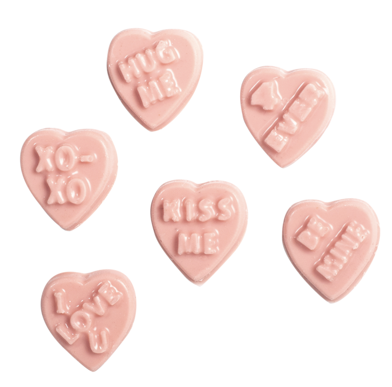 Conversation hearts chocolate mould sample