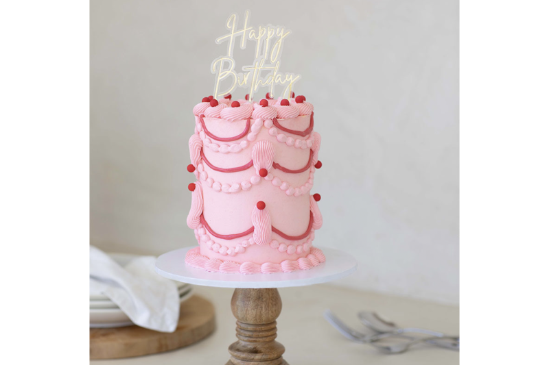 Gold : Transparent Layered Cake Topper - Happy Birthday