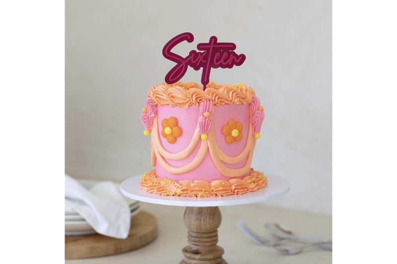 Hot Pink : Pink Layered Cake Topper - Sixteen