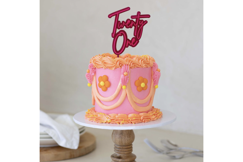 Hot Pink : Pink Layered Cake Topper - Twenty One