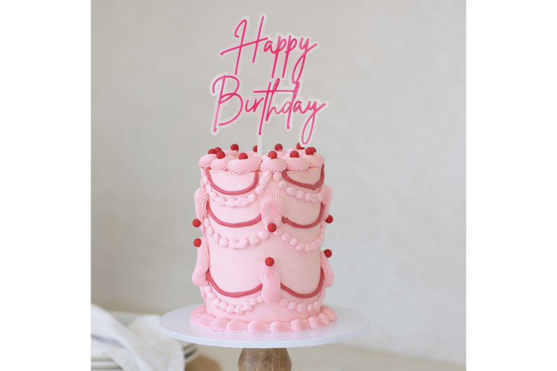 Hot Pink : Transparent Layered Cake Topper - Happy Birthday