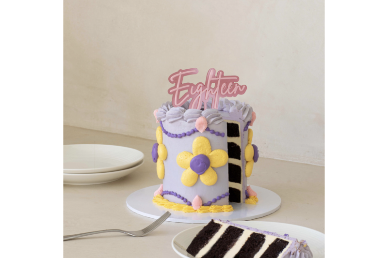 Pink : Transparent Pink Layered Cake Topper - Eighteen