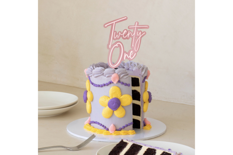 Pink : Transparent Pink Layered Cake Topper - Twenty One