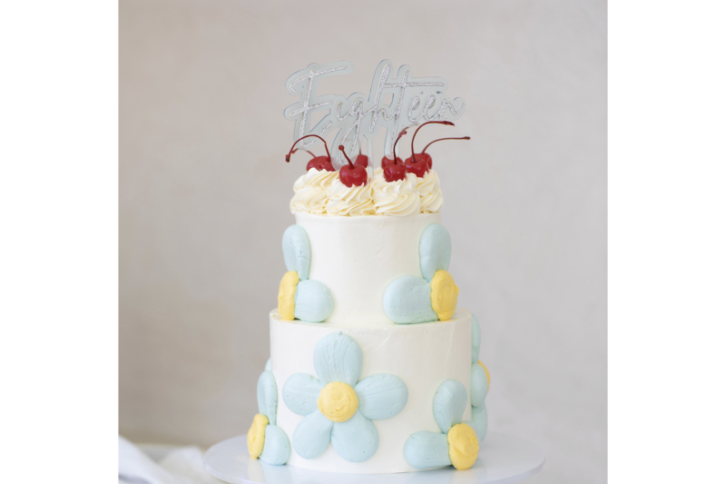 Silver : Light Blue Layered Cake Topper - Eighteen