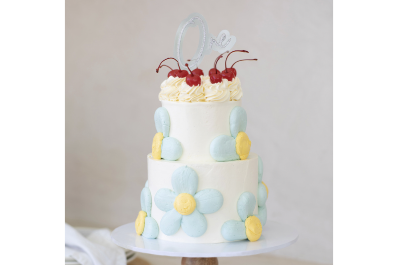 Silver : Light Blue Layered Cake Topper - One