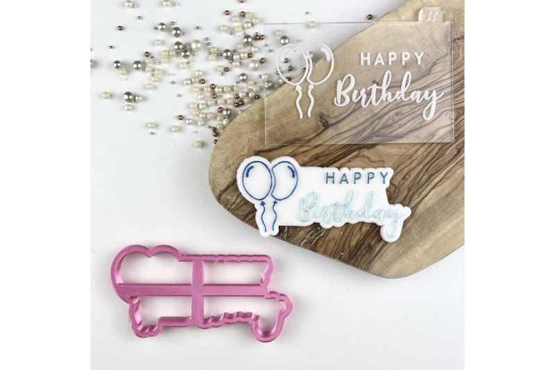 Swirls and Curls Happy Birthday in Two Font Cookie Cutter and Embosser by LissieLou