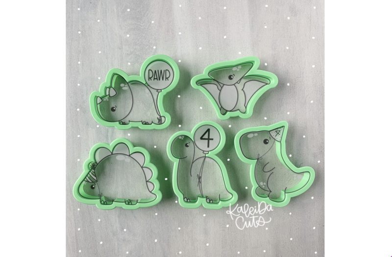 Birthday Dino Standard Cookie Cutter Set of 5 by Kaleidacuts