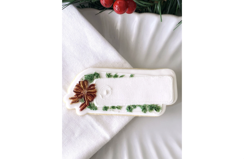 Pine Branch Name Tag Cookie Stamp and Cutter by Kuki Creative