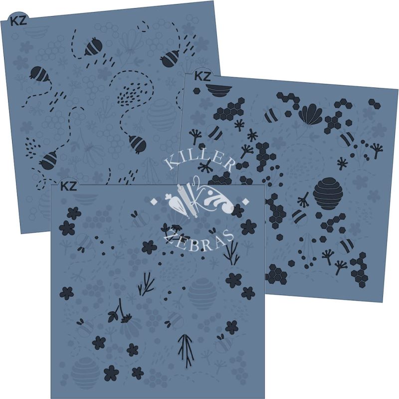 Killer Zebras - Botanical Bees 3 Part Stencil - Image 2