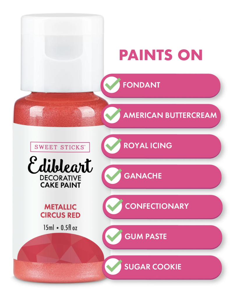 Metallic Circus Red Edible Art Paint (15ml) - Image 3