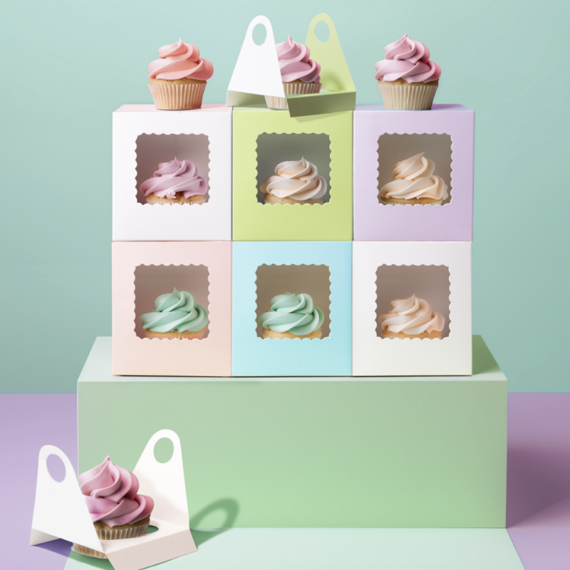 Scalloped Single Cupcake Box (Pack of 6) - Mixed colours