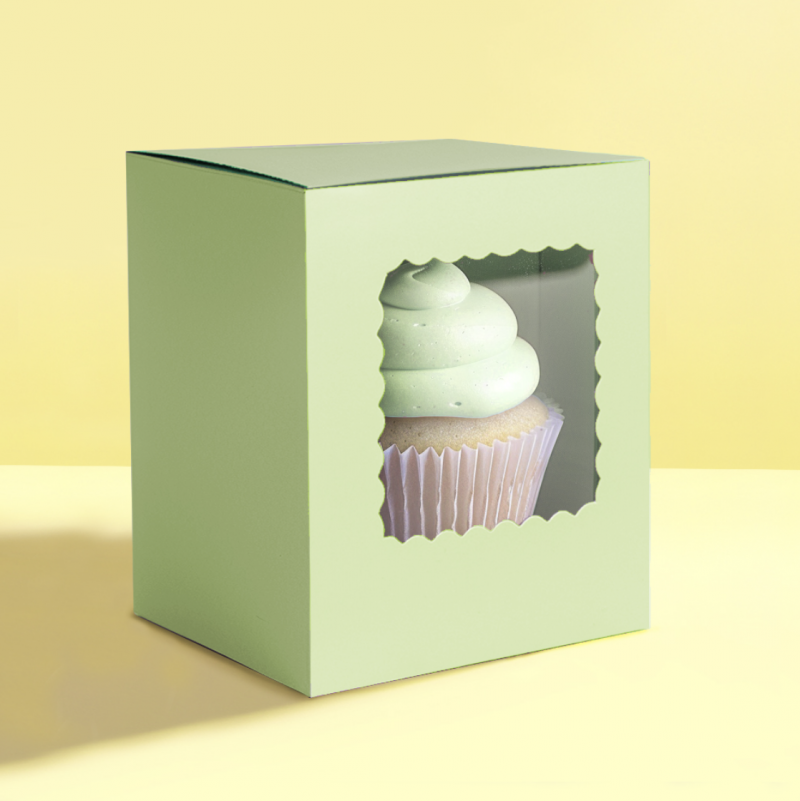 Scalloped Single Cupcake Box (Pack of 6) - Pastel Green