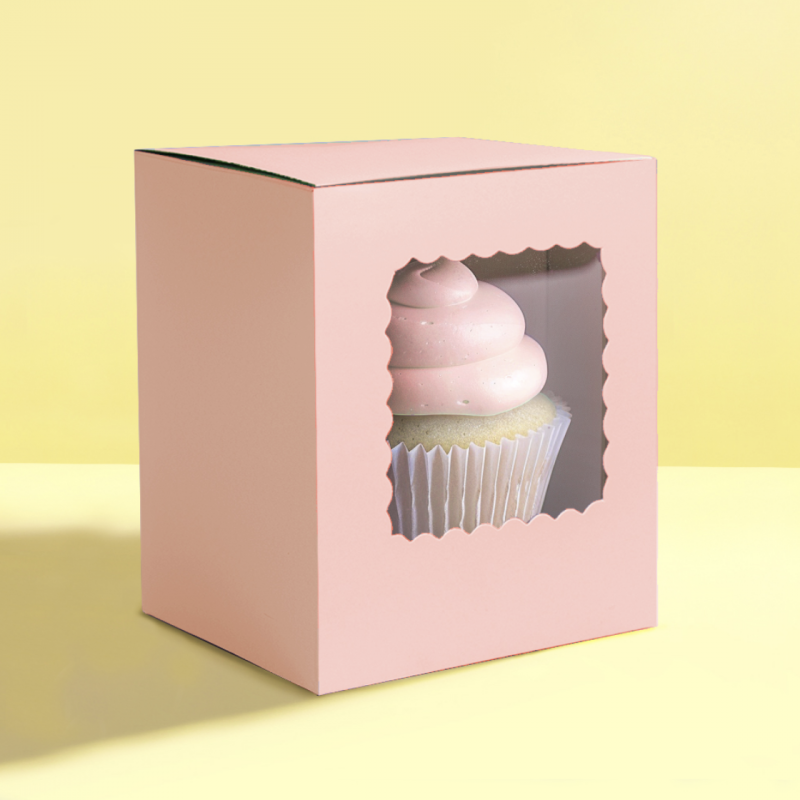 Scalloped Single Cupcake Box (Pack of 6) - Pastel Pink