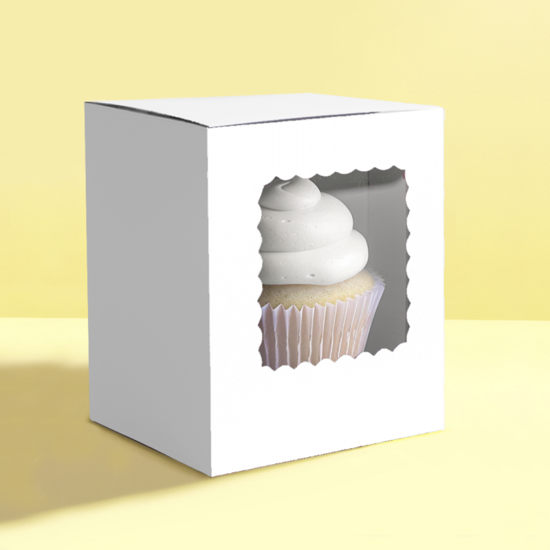 Scalloped Single Cupcake Box (Pack of 6) - WHITE