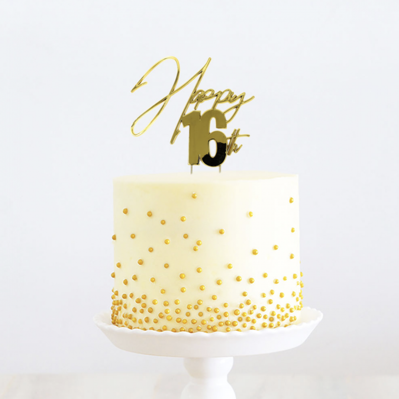 Gold Happy 16th Cake Topper