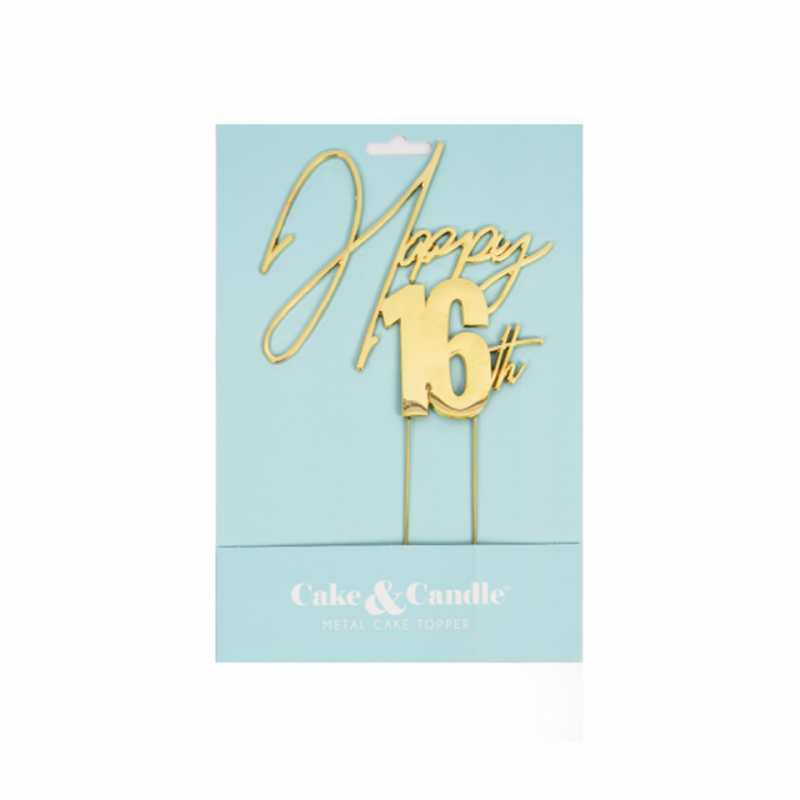 Gold Happy 16th Cake Topper