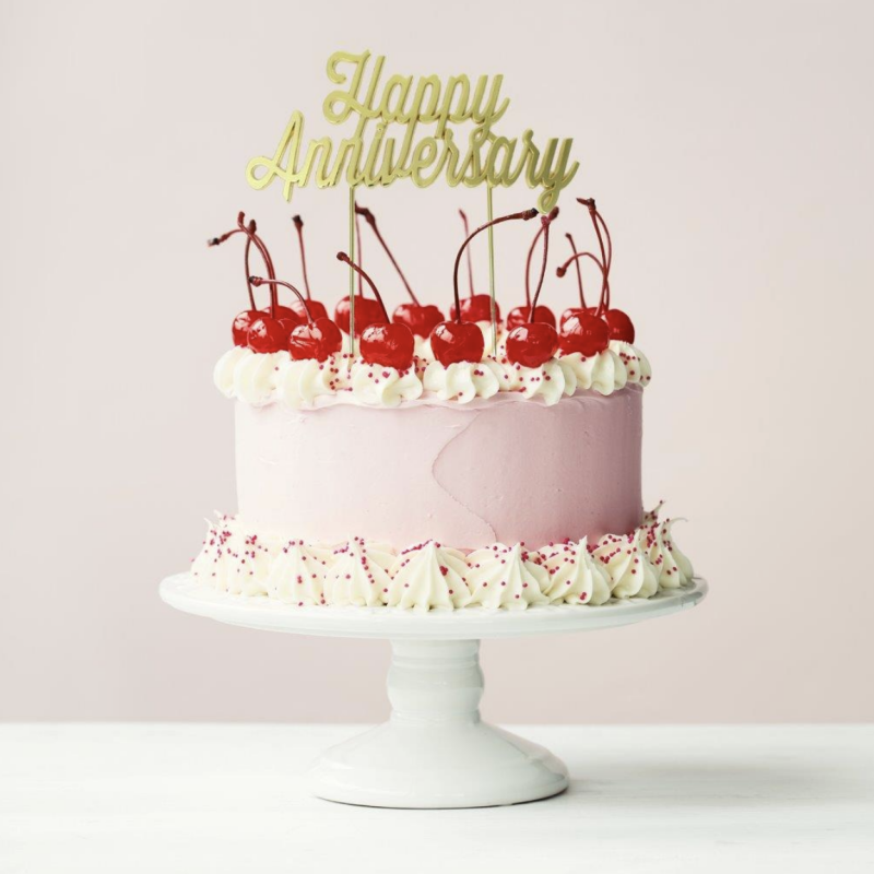 Gold Happy Anniversary Cake Topper