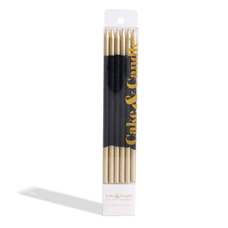 Gold Double Dipped Cake Candles - Black (Pack of 12)