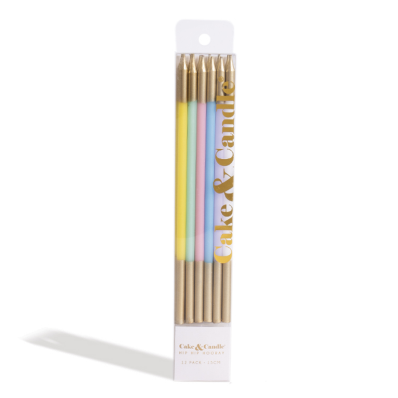Gold Double Dipped Cake Candles - Pastel Mix (Pack of 12)