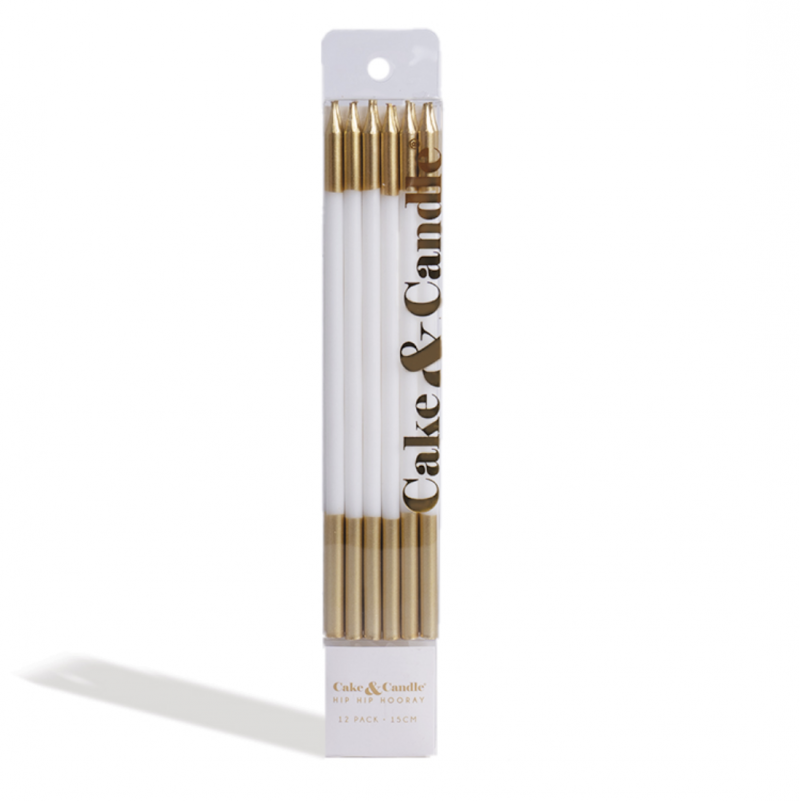 Gold Double Dipped Cake Candles - White (Pack of 12)