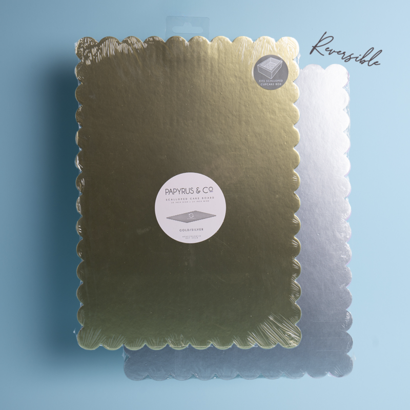 Rectangular Dual-Colour Scalloped Cake Board - Gold and Silver 14" x 10"