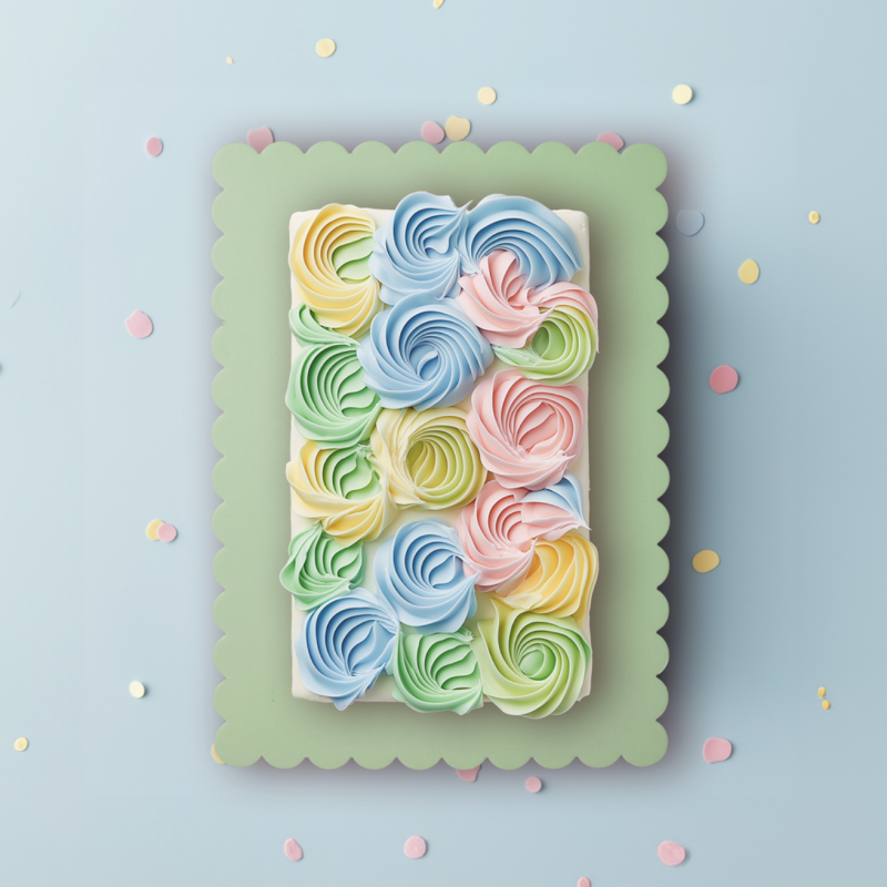 Rectangular Dual-Colour Scalloped Cake Board - Pink and Green 14" x 10"