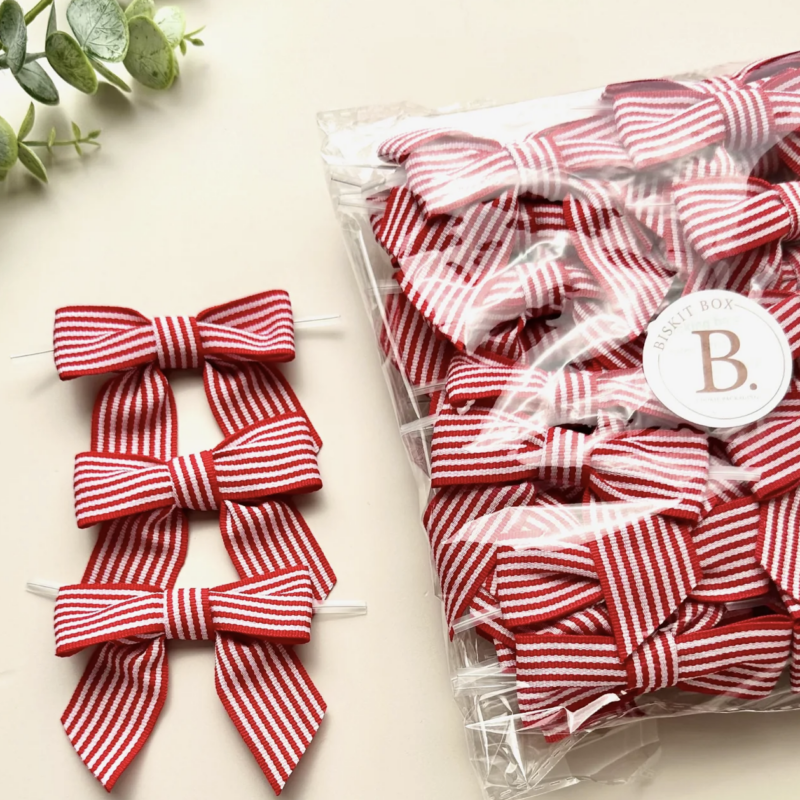Red and White Stripe Pre-tied Bows 50 Pack