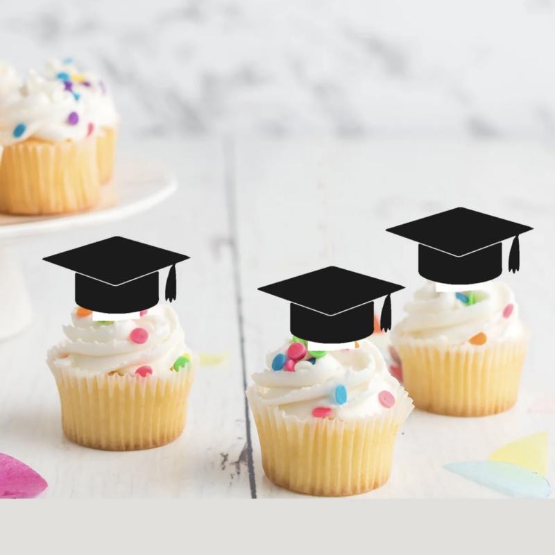 Graduation Hat Pre-cut Edible Stand-Up Wafer Card Toppers