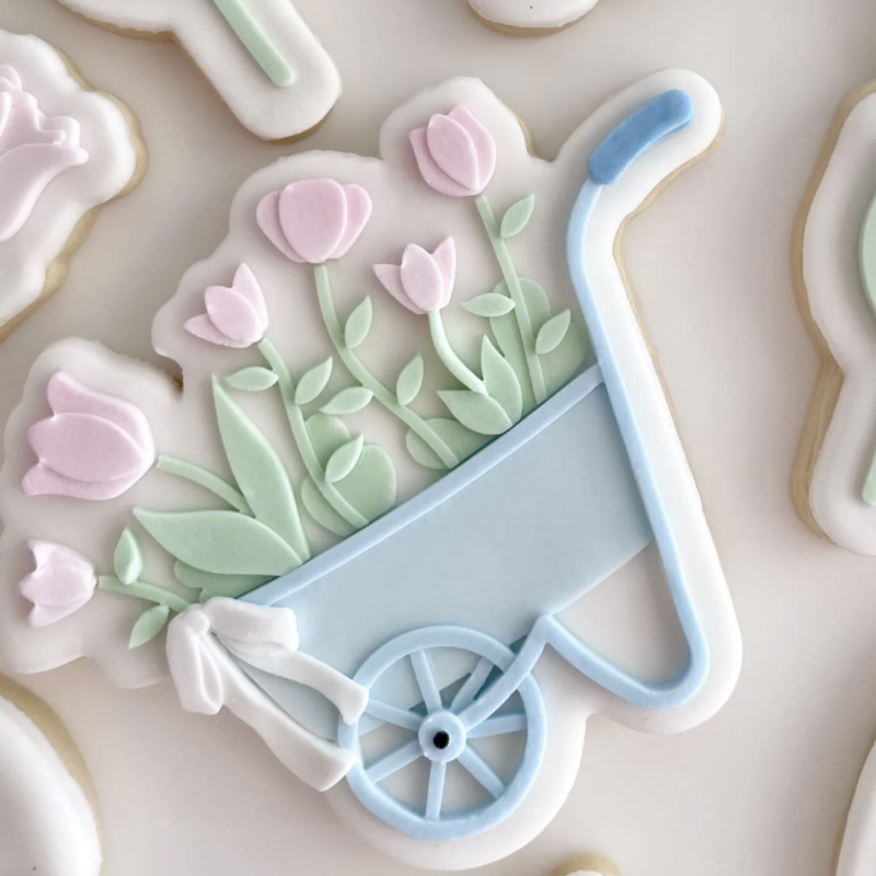 Cute wheelbarrow with tulips debosser and cutter by Boss Embossers