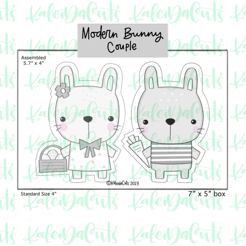 Modern Bunny Couple Cookie Cutters by Kaleidacuts
