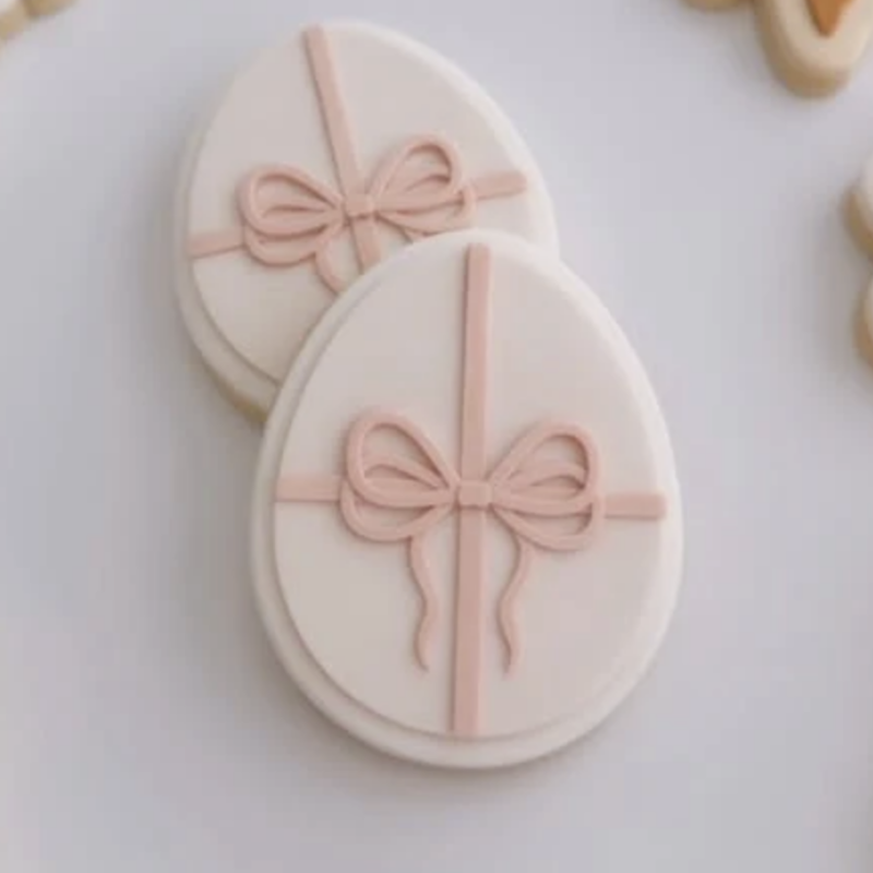 Egg with ribbon and bow debosser and cutter by Cooki Co Cuts