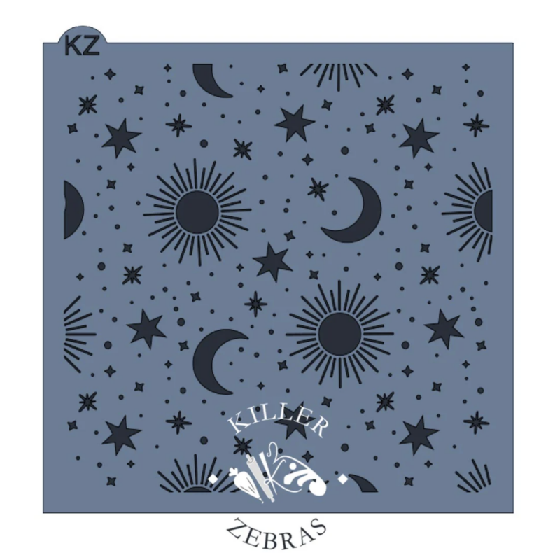 Killer zebras sun moon and stars stencil